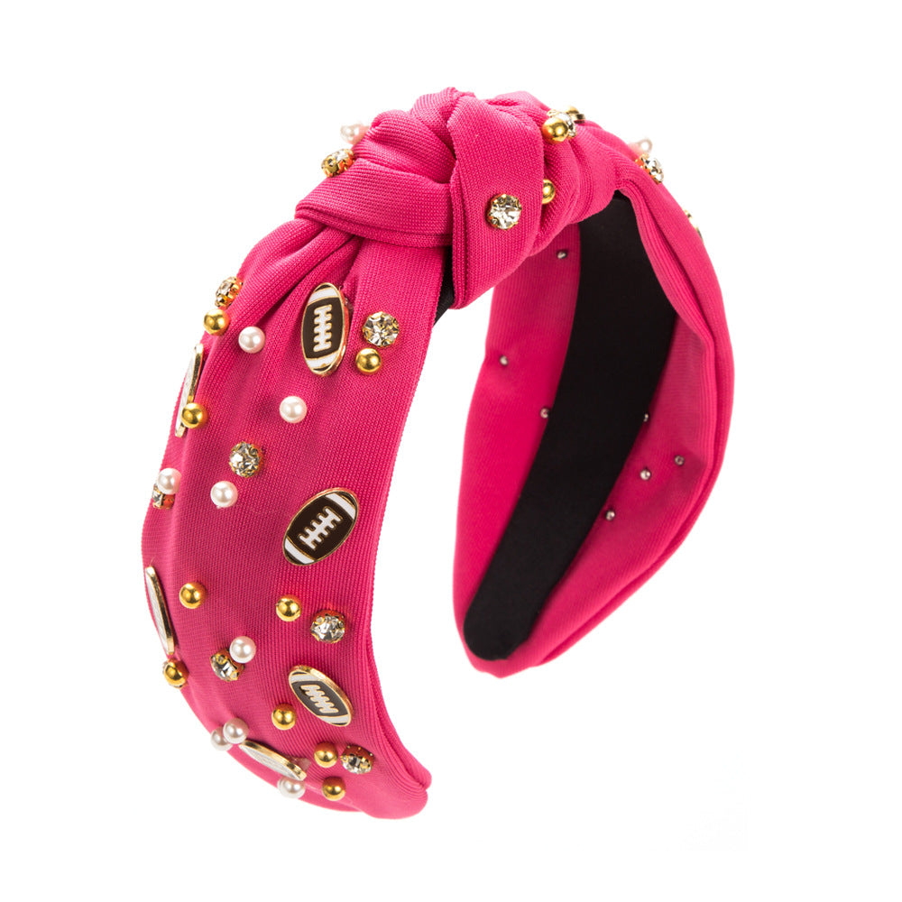 Wholesale Rugby Decoration Wide Edge Pearl Fabric Headband